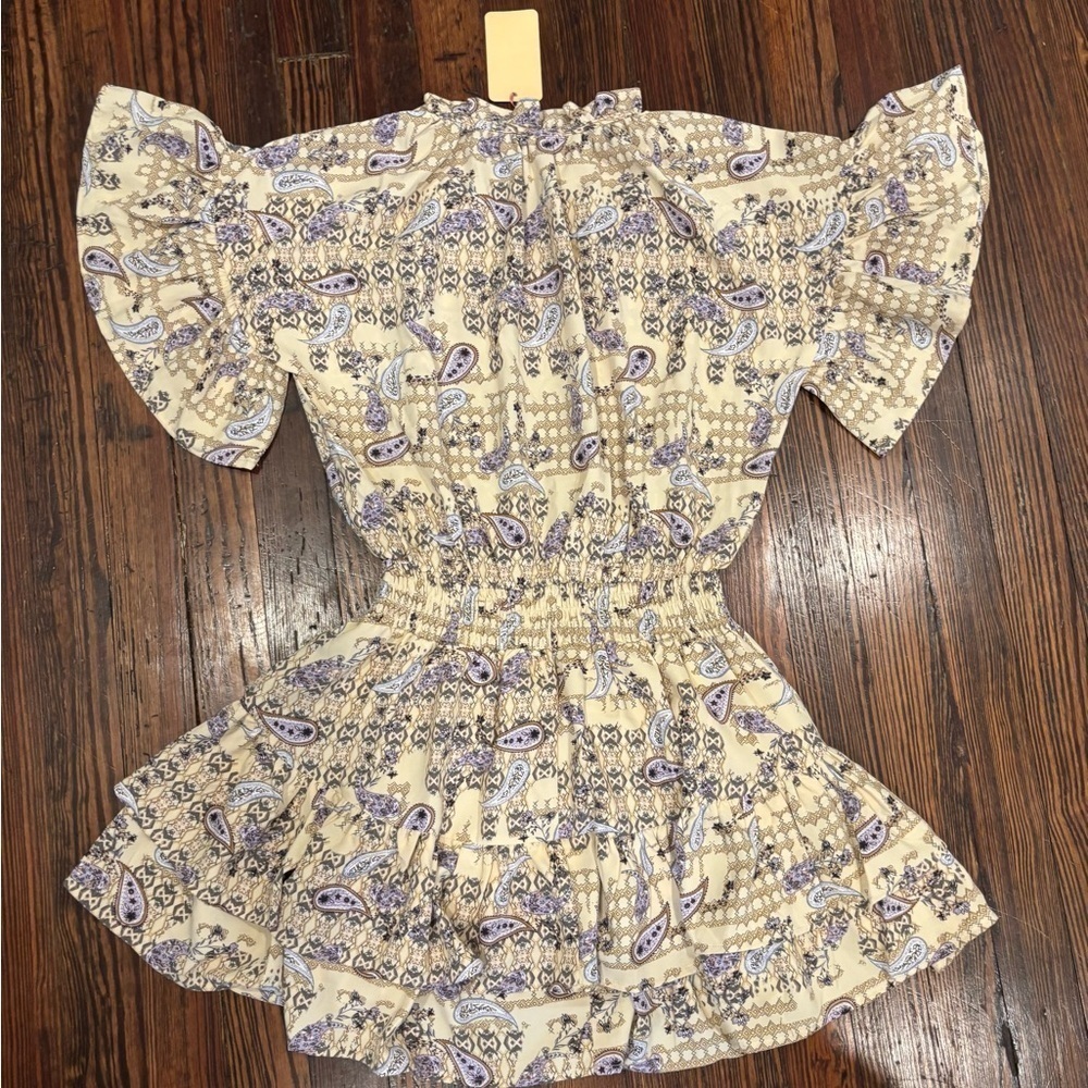 Entro NWT tasseled Paisley Dress Sz Medium Flutter Sleeve Ruffle - Picture 11 of 13